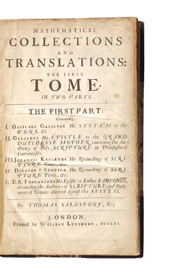 SCIENCE  (GALILEI, GALILEO.)  Salusbury, Thomas, translator. Mathematical Collections and Translations.  Vol. 1 (of 2).  1661